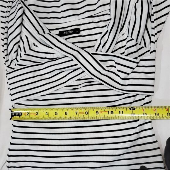 Mixfeer Women's Off Shoulder Casual Top With Long Sleeves Striped Criss Cross - Picture 7 of 9